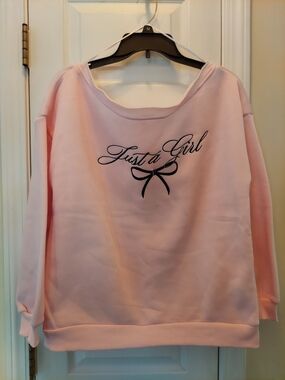 Pink 'Just a Girl' Off The Shoulder  Sweatshirt